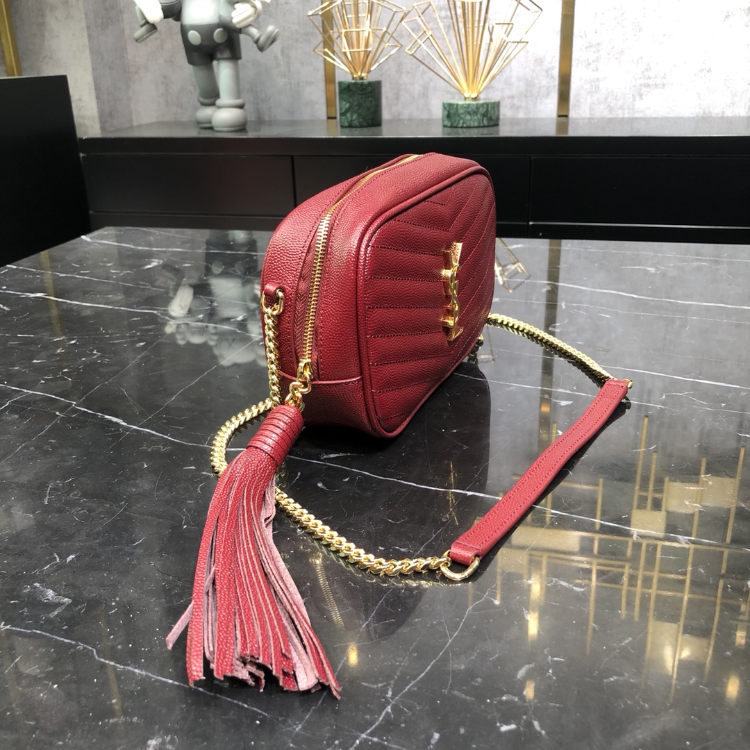 Saint Laurent Mini LOU Camera Quilted Calfskin Shoulder Bag Handbag Red 748849 Gold